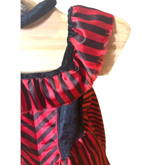 Vintage-Inspired Red & Black Striped Costume Dress w Ruffled Neckline & Matching - Picture 11 of 16